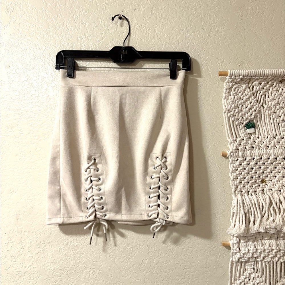Elegant Lace-Up Mini Skirt in Cream